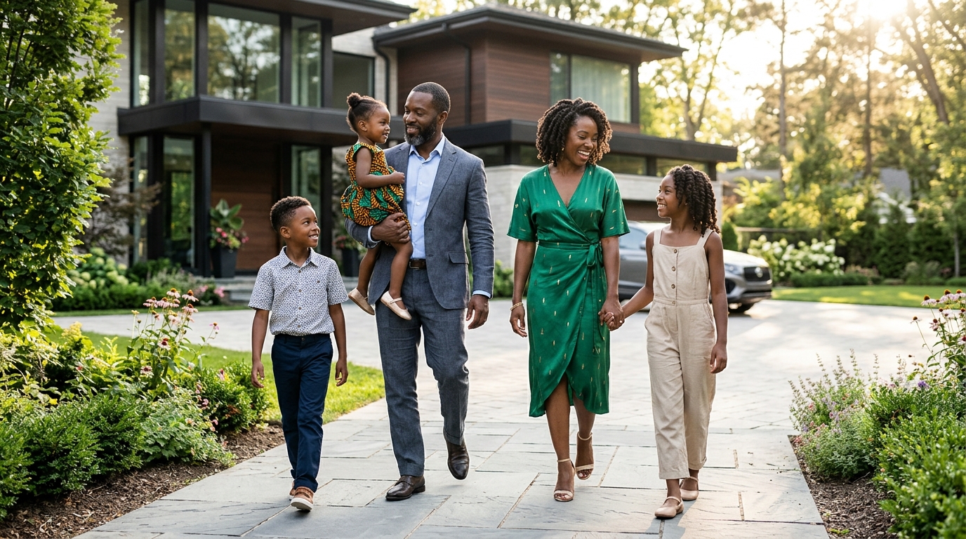 A professional affluent Nigerian family walking together